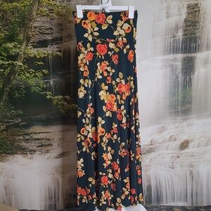 LuLaRoe Womens XXS Floral Maxi Stretchy Skirt in Black and Orange